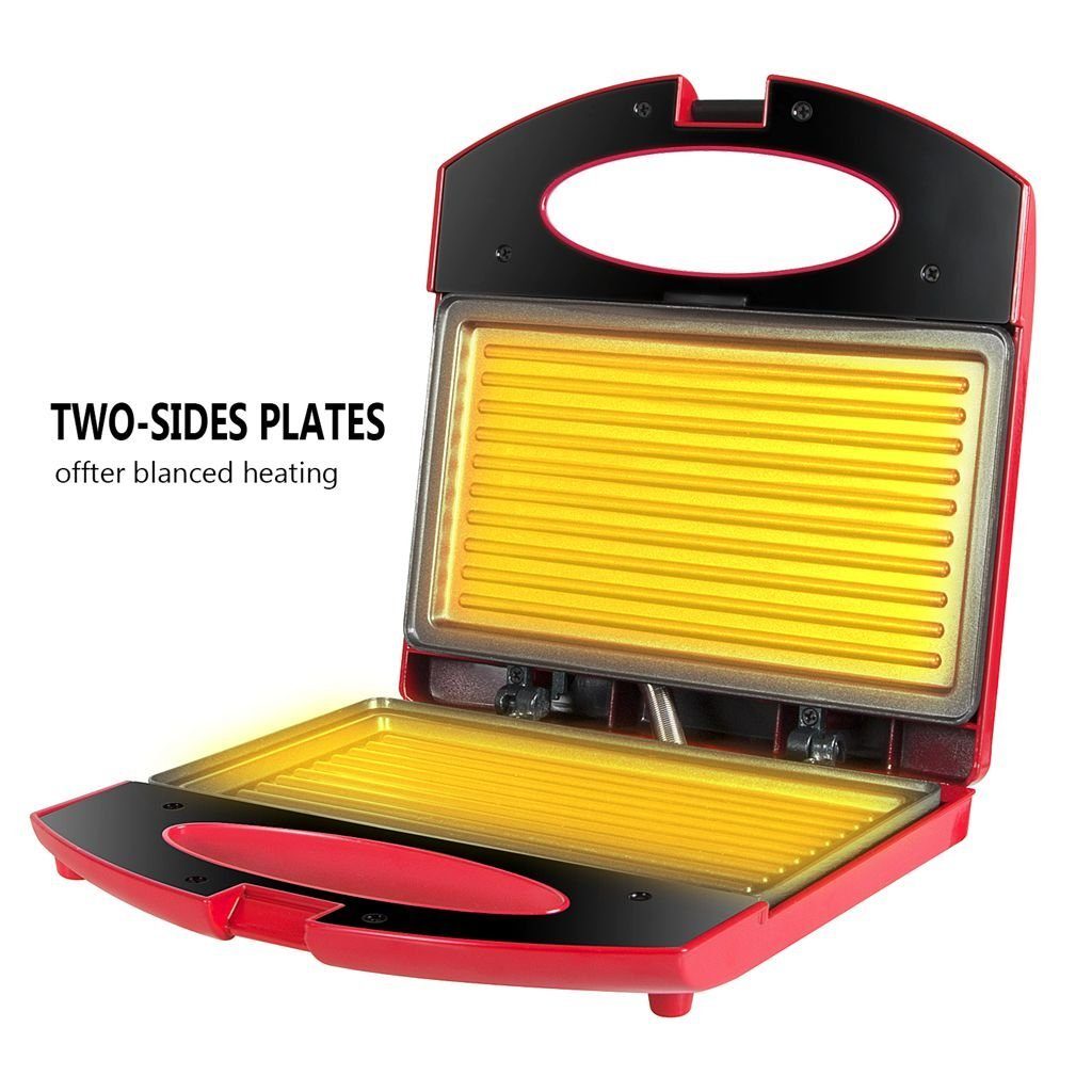 Gotoll Sandwichmaker GLHS115, 750 W, Sandwichtoasts, antihaftbeschichtete Platten, leichte Reinigung, kein Anbrennen, Sandwich-Grill, Kontaktgrills