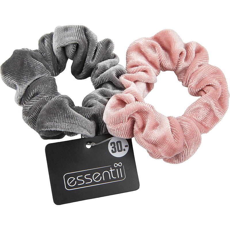 Essentii Hårstrikk 2-pk scrunchie rosa/sølv