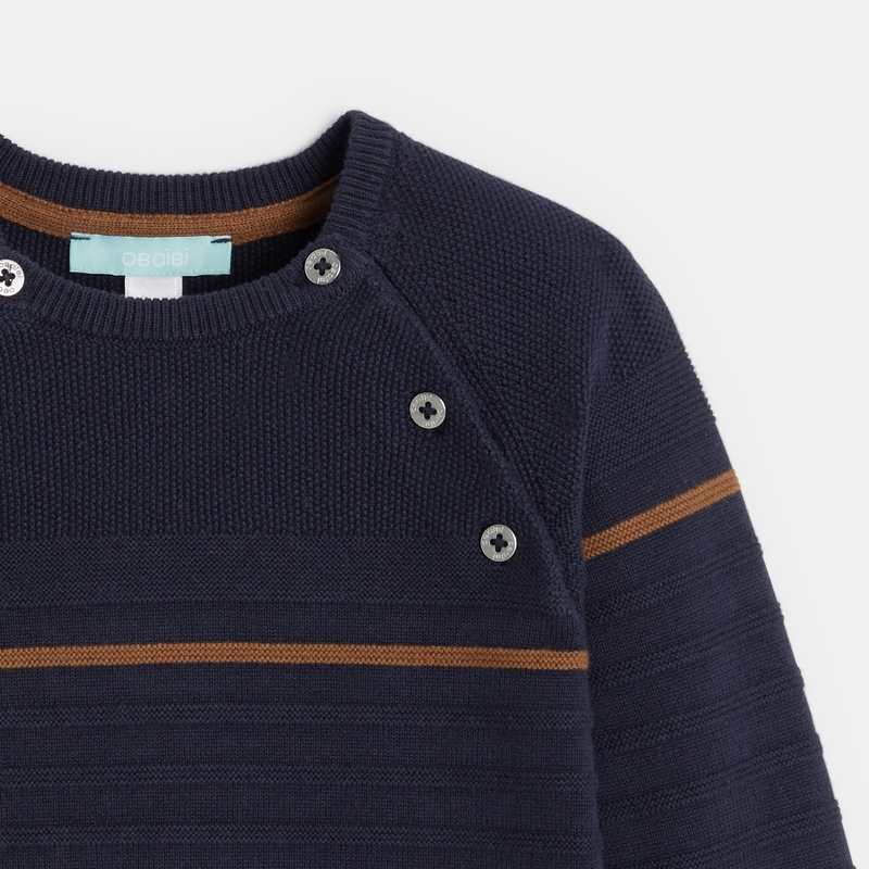 Pull rayé tricot fantaisie bleu bébé garçon
