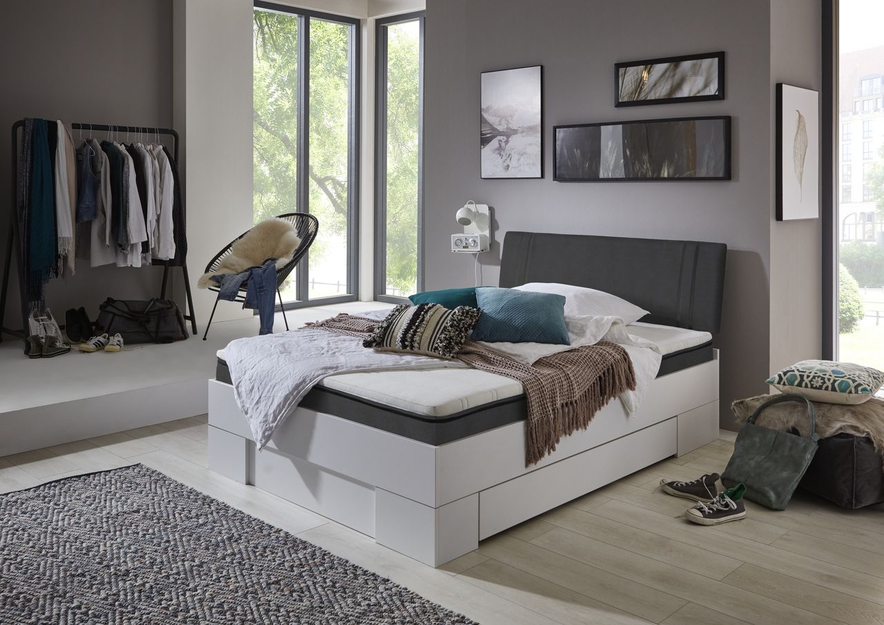 Relita Futonbett SANDRO 90 x 200 cm Liegefläche mit Polsterkopfteil, inkl. Lattenrost, Ausführung Weiß