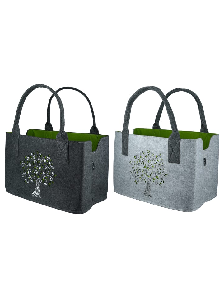 GMD Living 2er Set Filztasche Baummmotiv in Grau & Grün günstig kaufen onesize