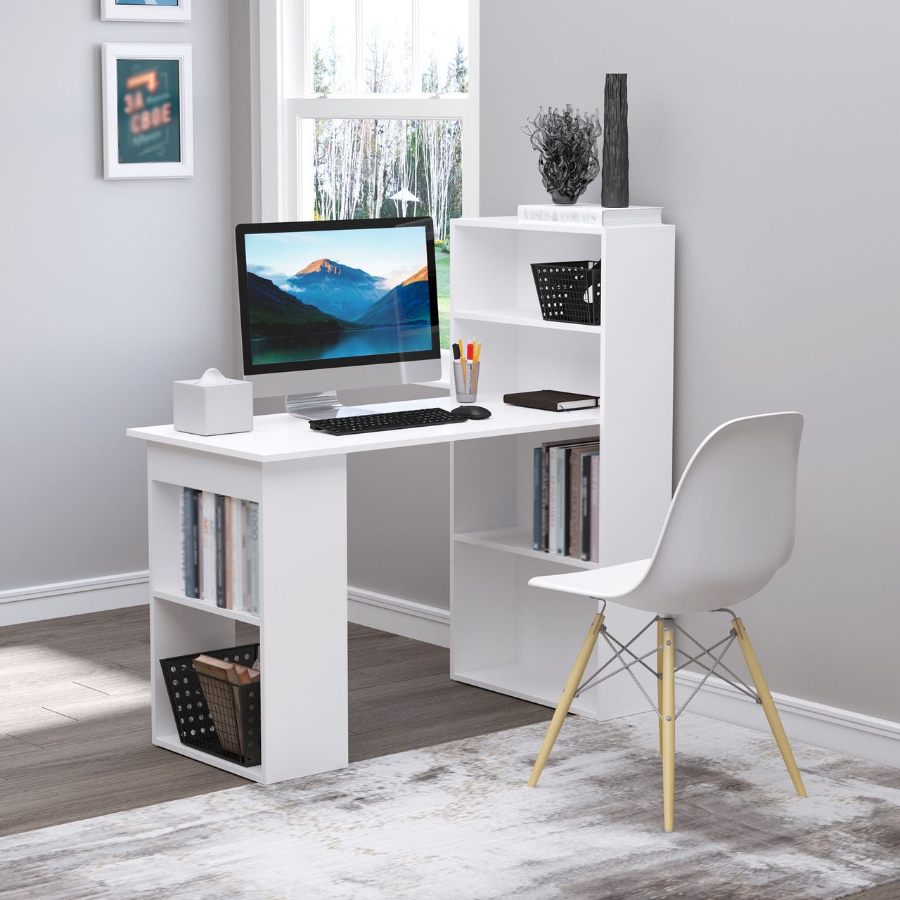 HOMCOM Schreibtisch Esstisch mit Regal Computertisch Arbeitstisch Laptoptisch