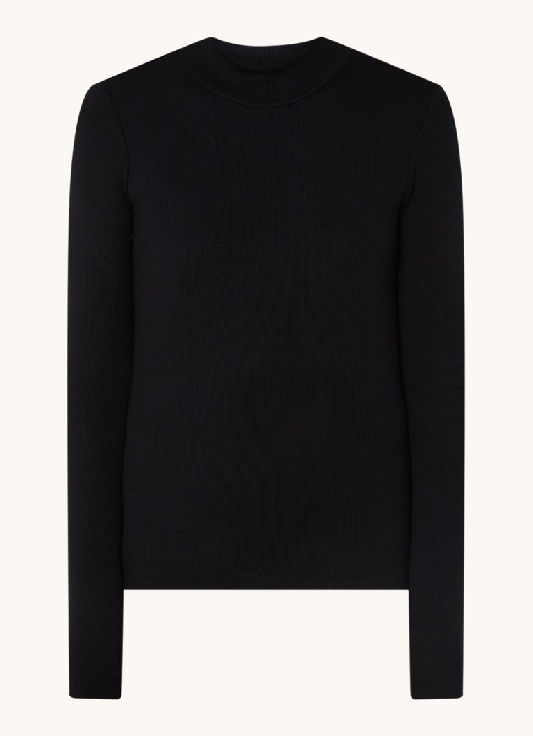 OPUS Singrid long-sleeved shirt with ribbed structure and stand-up collar