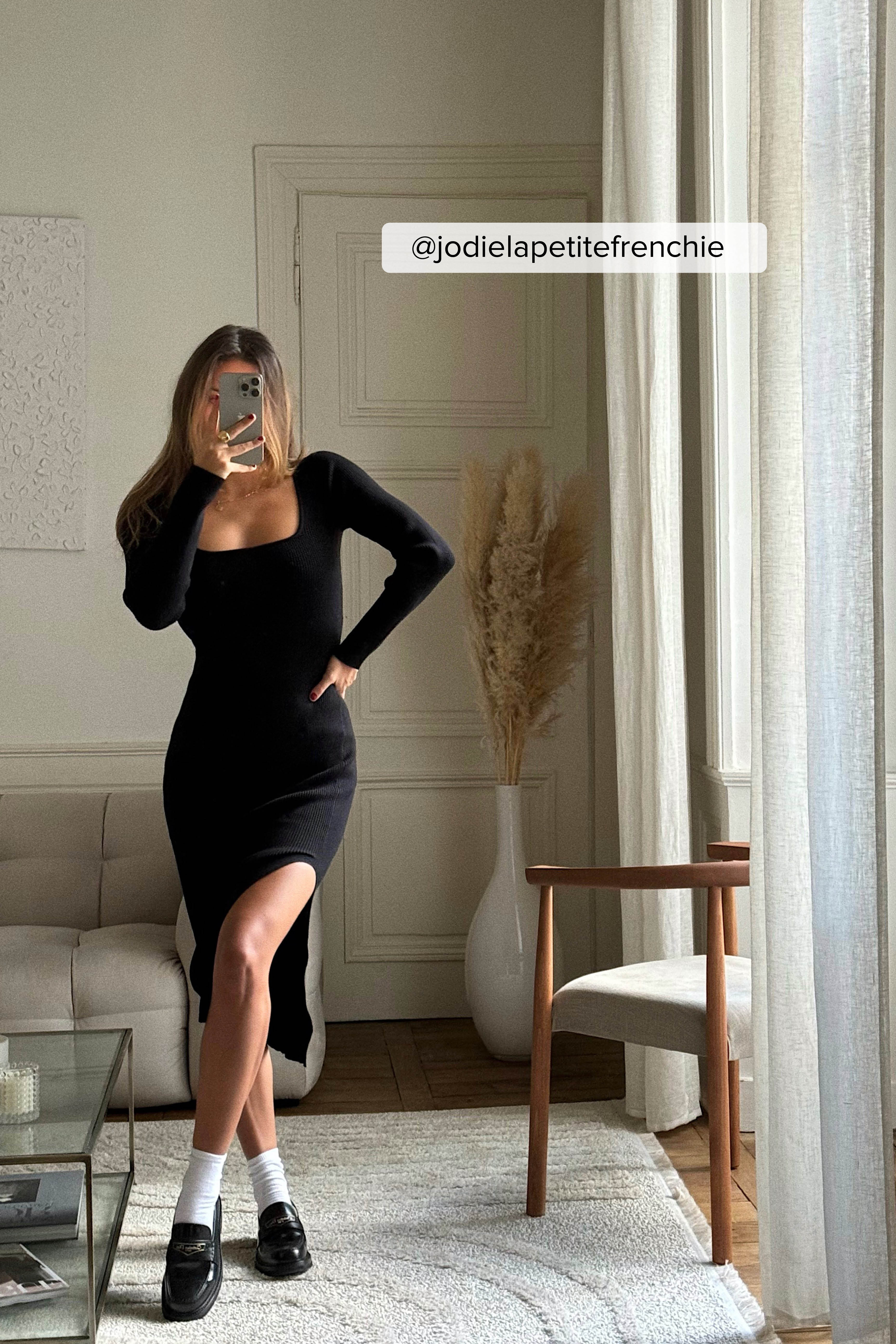 Midikleid Kleid mit Schlitz und U-Ausschnitt