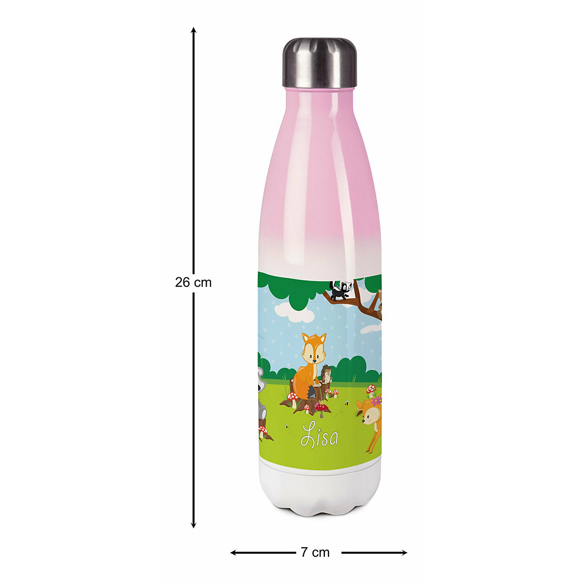 Edelstahl Kinder Thermoflasche / Trinkflasche bunt Waldtiere Spülmaschinenfest, Auslaufsicher, Bruchfest, Doppelwandig, Für Heißgetränke geeignet, Mit Deckel, Isoliert
