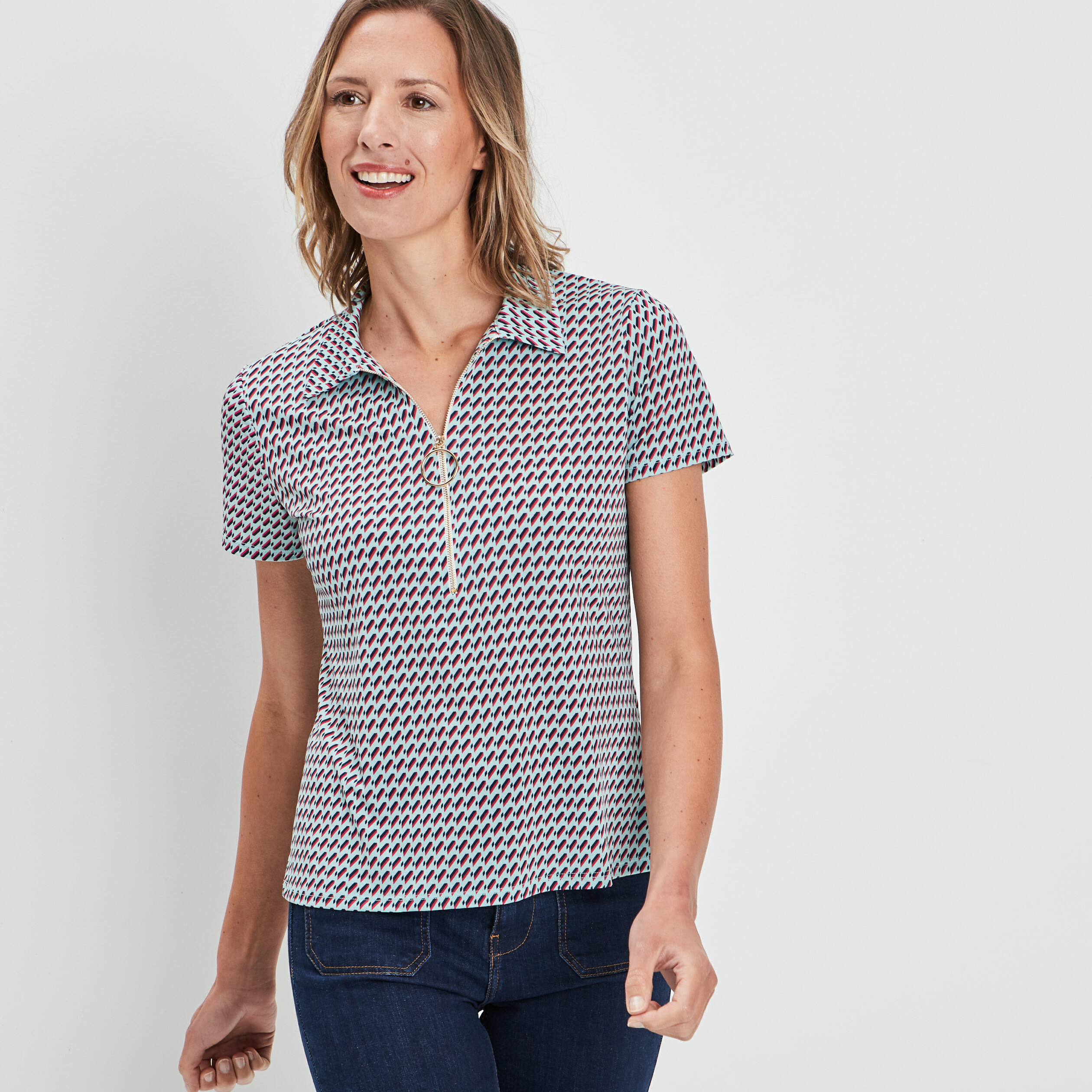 T-shirt manches courtes bleu turquoise femme | La Halle