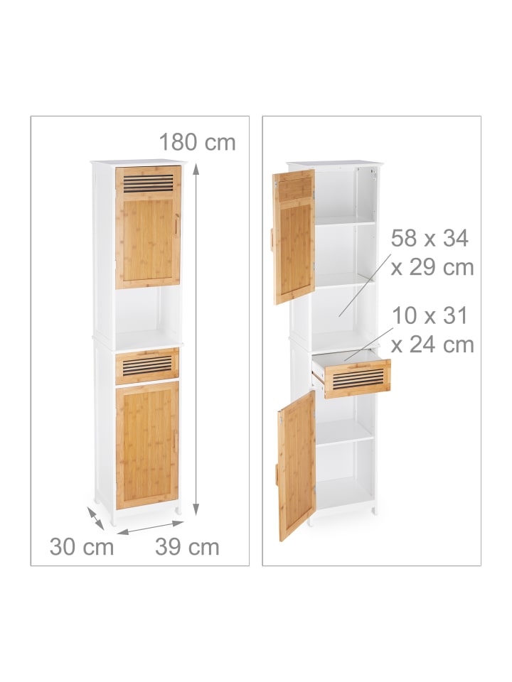 relaxdays Badschrank in Weiß/Braun - (B)39 x (H)180 x (T)30 cm günstig kaufen onesize