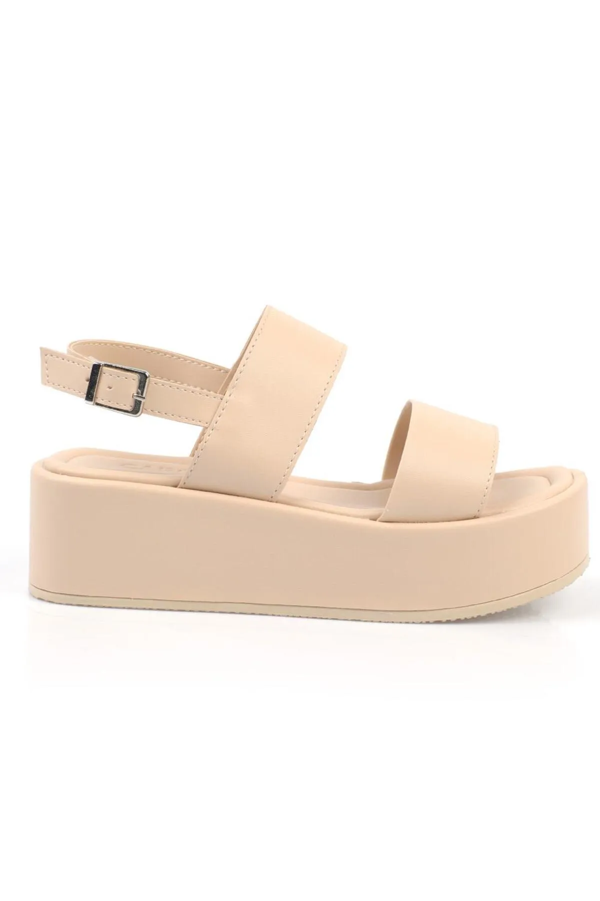 Capone Outfitters  Capone dicke, doppelt geschnallte Keilabsatz-Sandalen in Beige für Damen