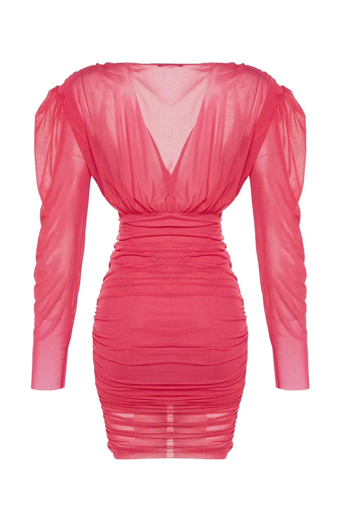 Trendyol Collection  Elegantes Abendkleid aus rosa drapiertem Tüll TPRAW22EL1229