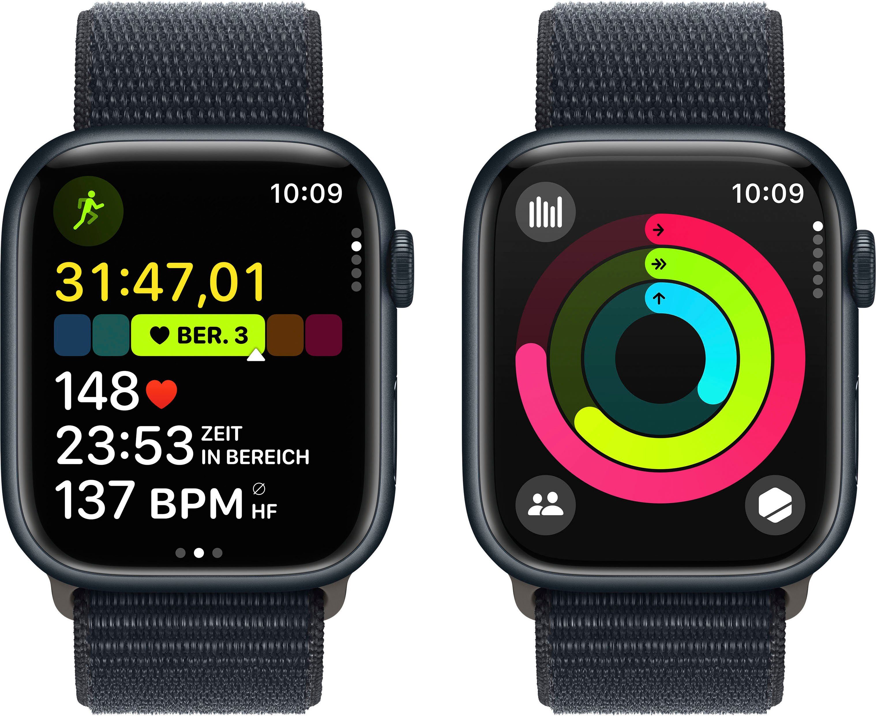Apple Watch Series 9 GPS Aluminium 45mm Smartwatch (4,5 cm/1,77 Zoll, Watch OS 10), Sport Loop