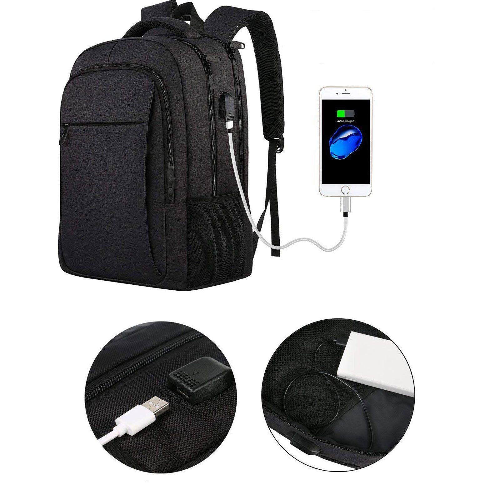 REDOM Laptoprucksack Laptop Rucksack Rucksäcke Schulrucksack Wasserbeständig Laptoptasche (Laptop Notebook Tasche Schule Uni Rucksack, mit USB-Lade-Anschluss, Anti-Diebstahl, Backpack mit Laptopfach), Herren Damen Jungen Teenager Freizeit Arbeit Busi