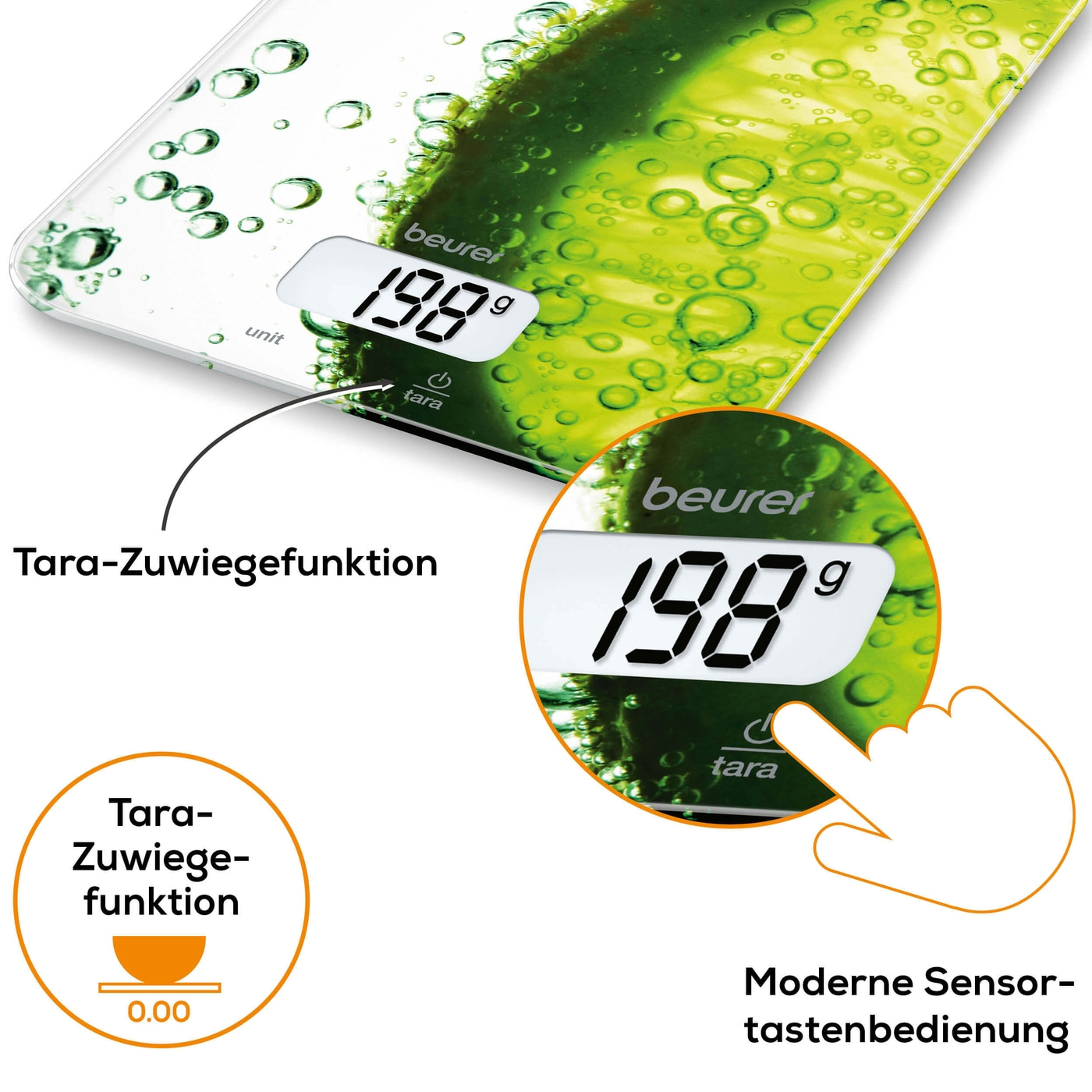 Beurer Küchenwaage KS 19 Fresh-Küchenwaage mit stylischer Glasoberfläche & Tarafunktion