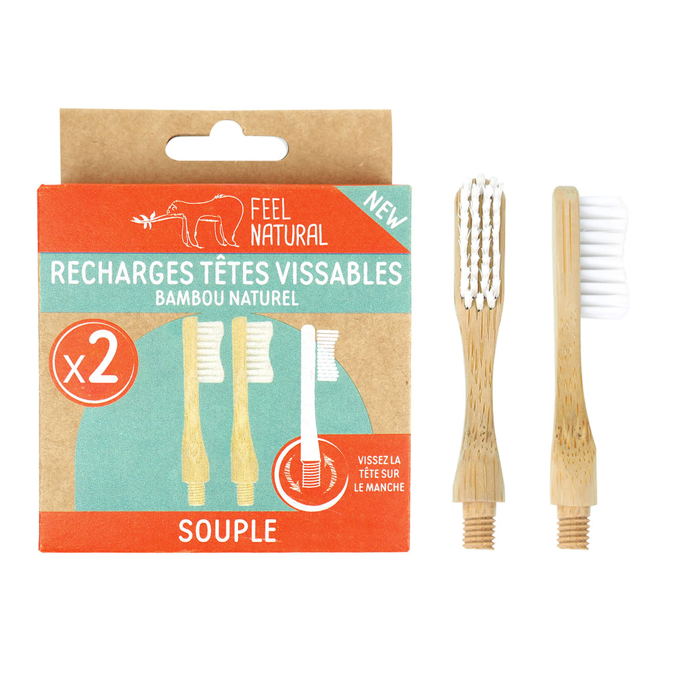 feel natural Lot de 2 recharges brosse à dents vissab le en bambou Feel Natural - Souple BROSSE A DENTS