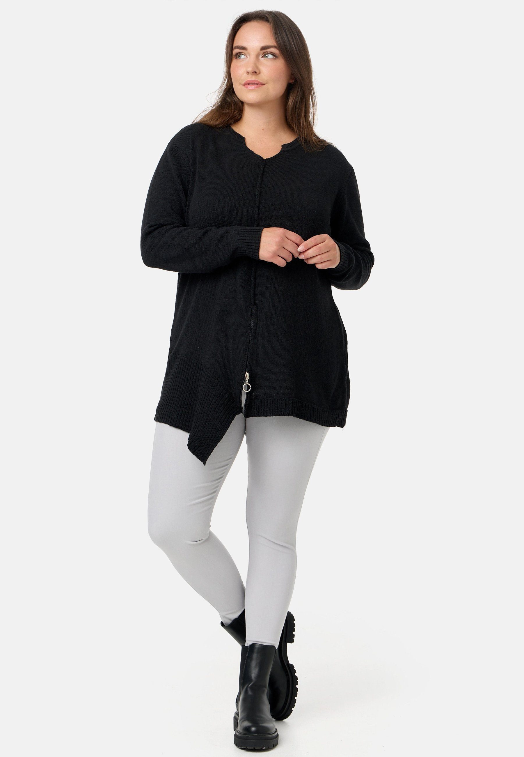 Kekoo Stricktunika Strickshirt in A-Linie aus 100% Baumwolle mit asymmetrischem Saum