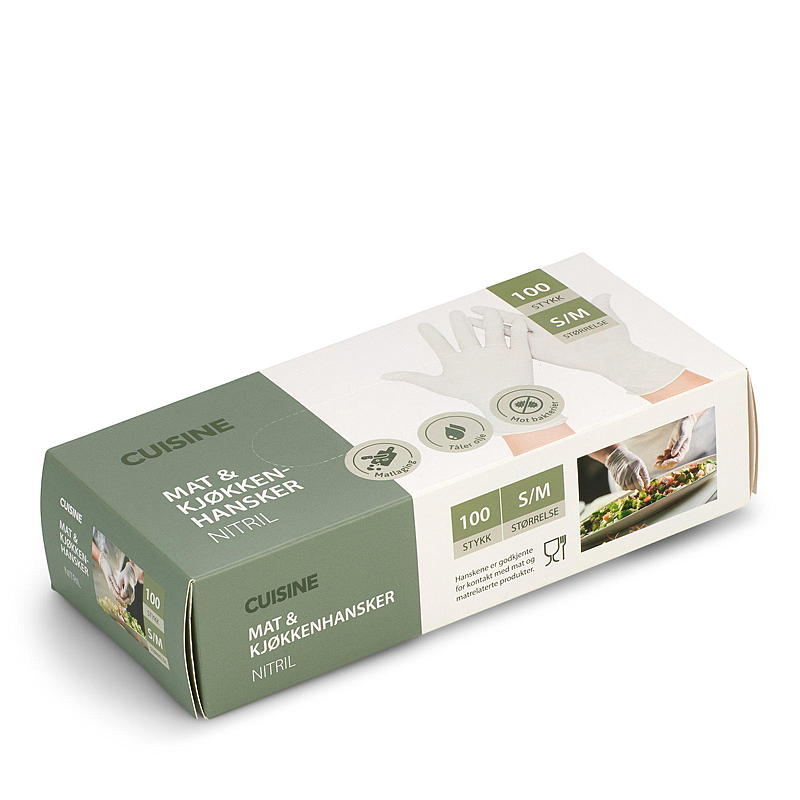 Cuisine Engangshanske 100-pk str S/M nitril hvit