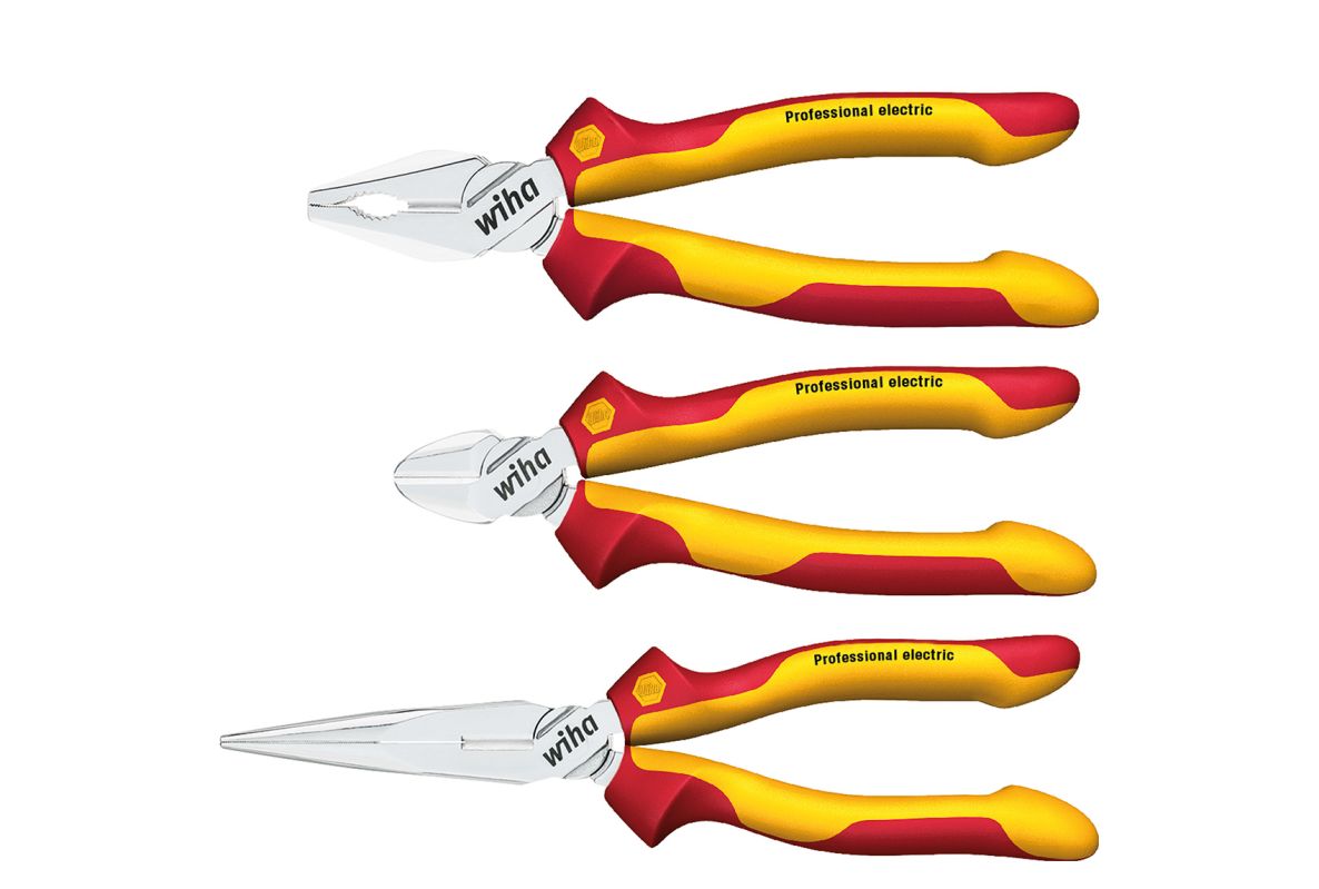 Set di 3 pinze elettriche professionali Wiha 26852: pinze combinate, a punta e tronchesi.