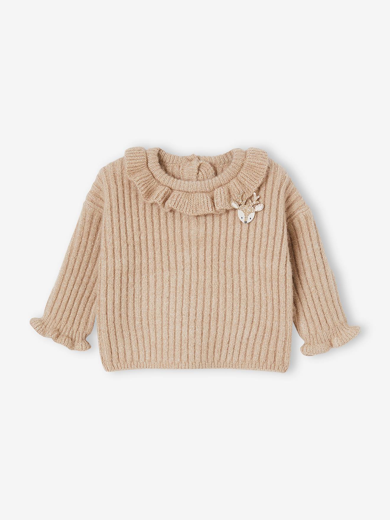 Pull collerette bébé beige chiné