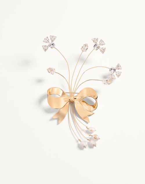Papieren bloemenbroche in metaal, natuurlijke parels en Swarovski®-kristallen