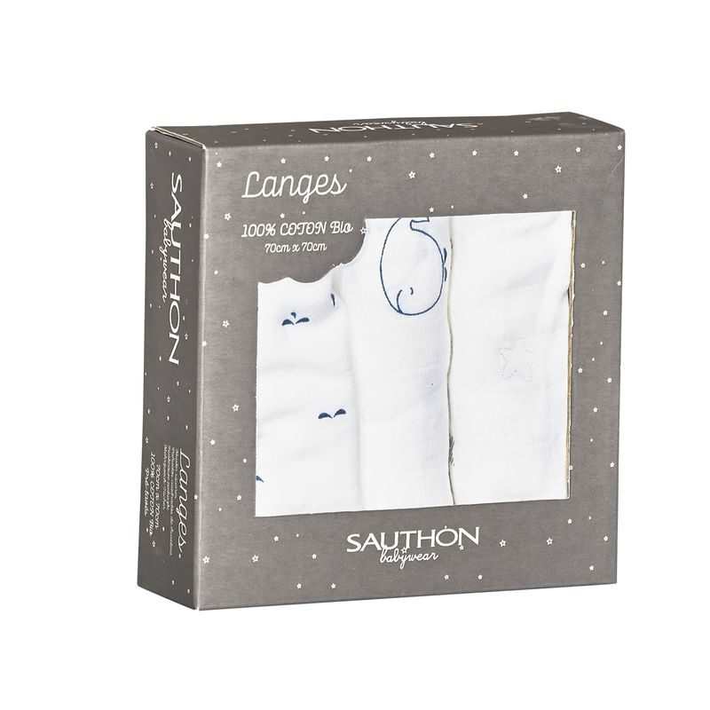 Lot de 3 langes coton bio Blue baleine