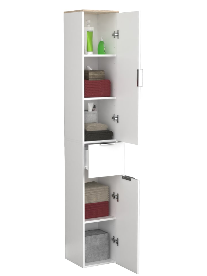 VCM  Holz Badmöbel Badschrank Hochschrank Donali in Weiß / Sonoma-Eiche günstig kaufen onesize