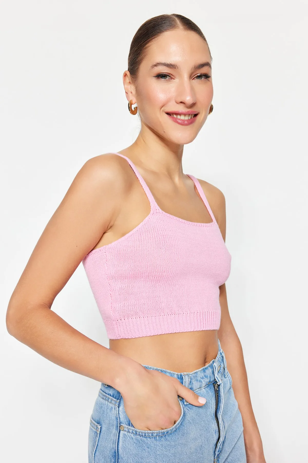Trendyol Collection  Rosa Blusen-Cardigan-Set mit Knopfdetail, durchbrochen/Lochmuster TWOSS23HI00000
