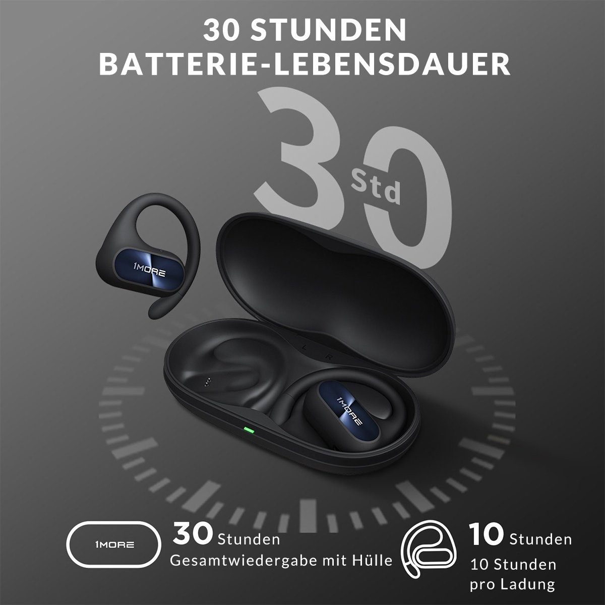 1More Fit SE S30 Open Ear Kopfhörer Sport-Kopfhörer (5.3 Bluetooth Kabellose Headphones mit 4 mikrofon, Earbuds mit Ohrbügeln, 30 Std., Spielzeit, ENC Anruf Noise Cancelling, IPX5, Ohrhörer für Büroarbeit/Sports, Vier Mikrofone für intelligente Anruf