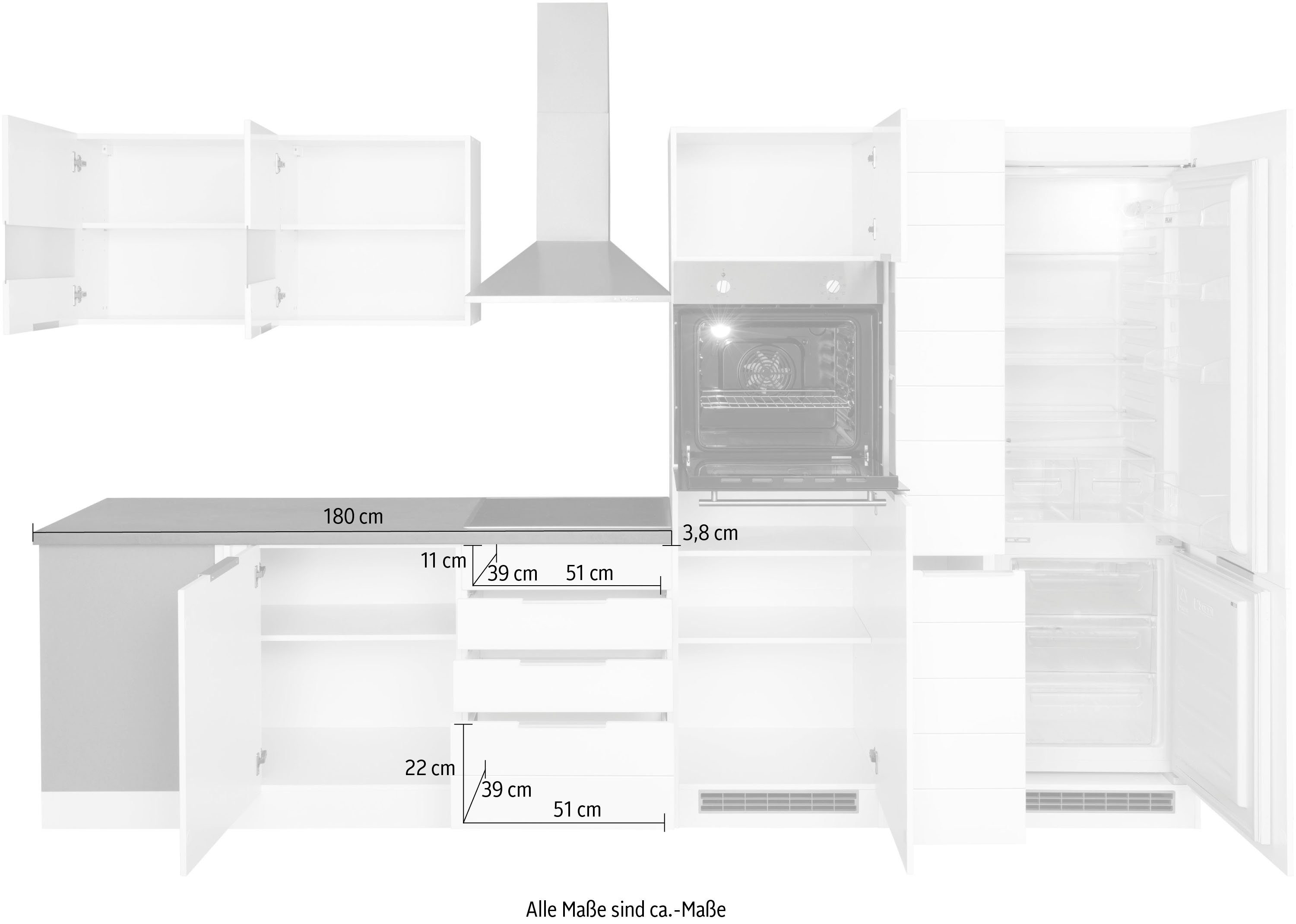 HELD MÖBEL Küche Luhe, Stellbreite 240x330 cm, wahlweise mit oder ohne E-Geräten, MDF-Fronten