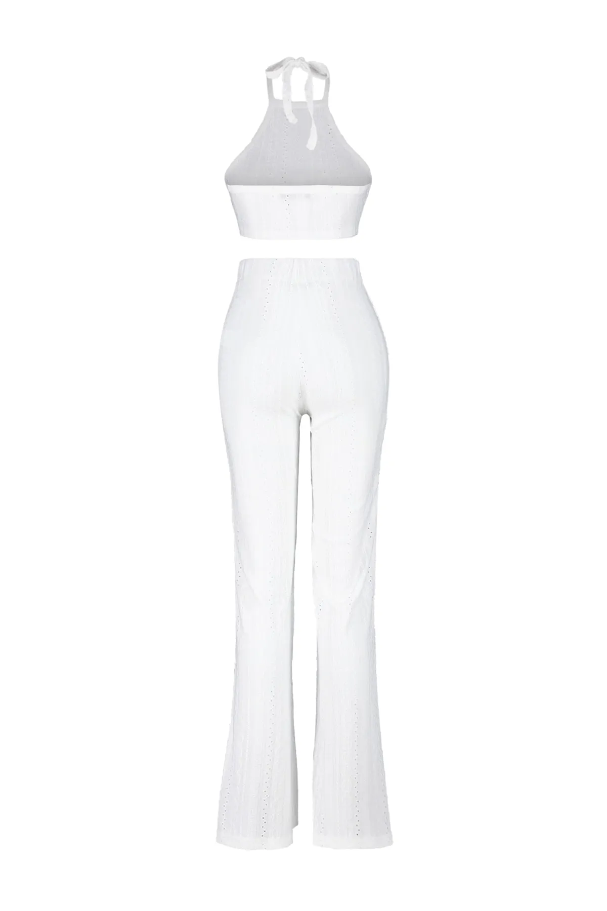 Trendyol Collection  Set aus gestrickter Spitzenbluse und Hose in Ecru TBESS23AU00038