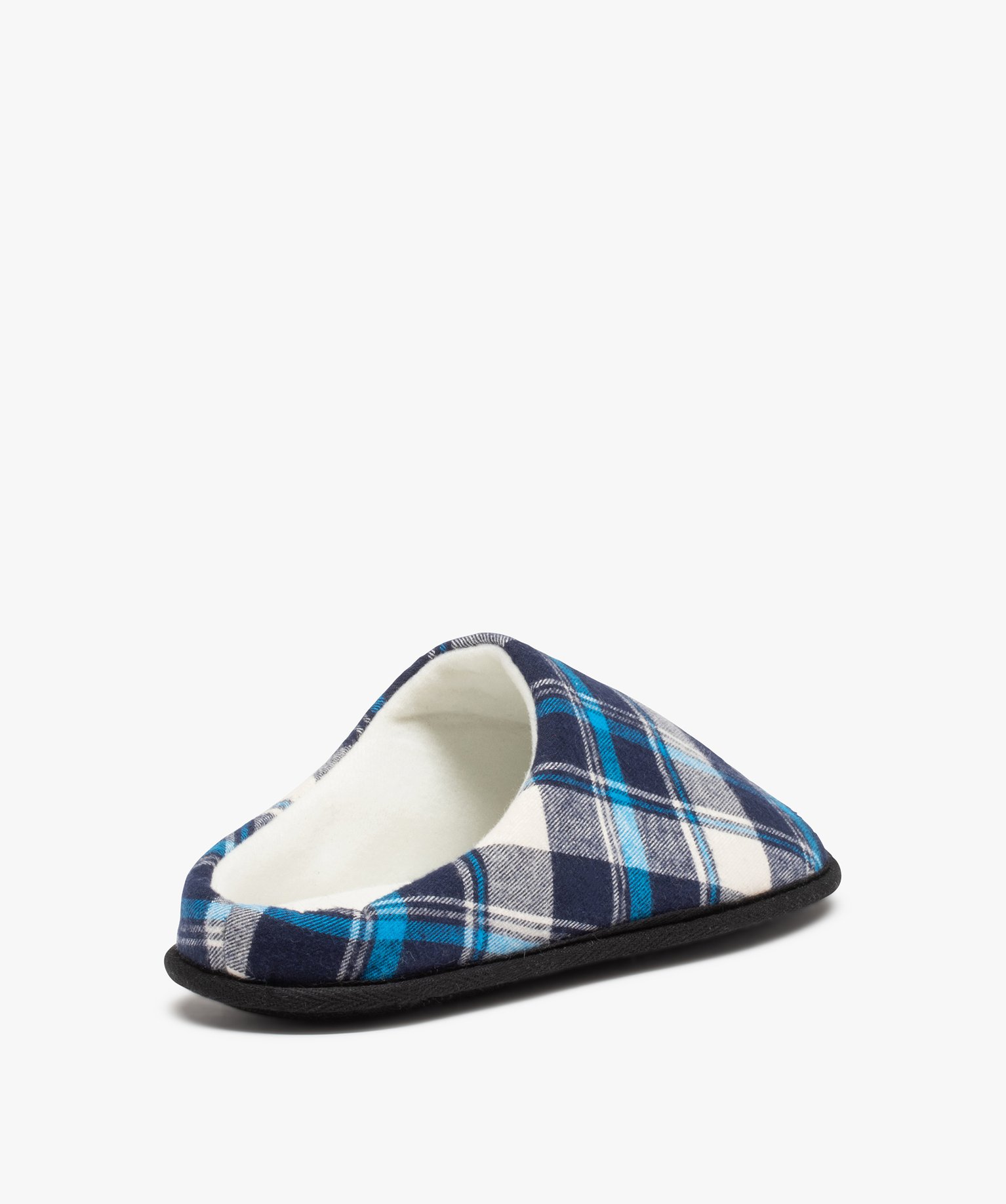 Chaussons homme mules plates à carreaux bleu | GEMO