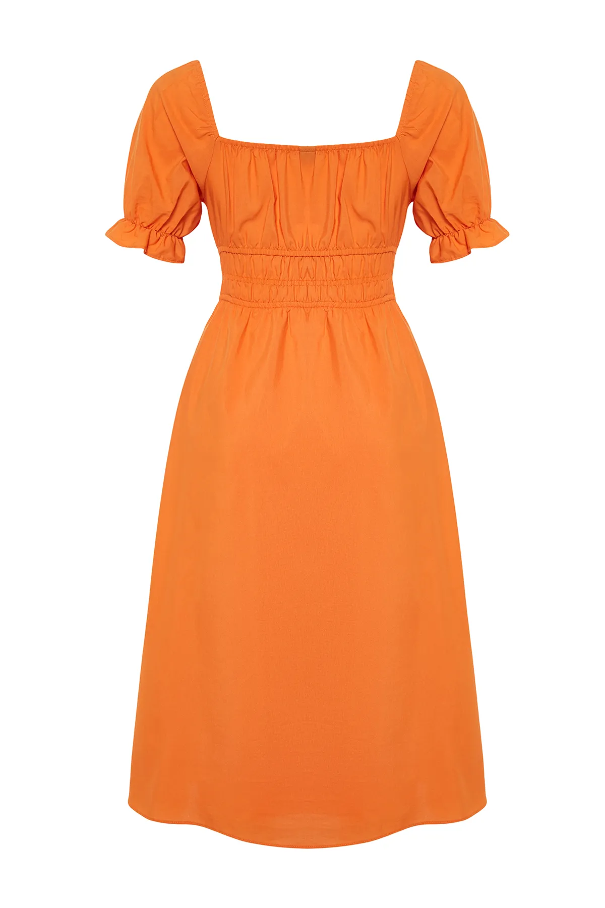 Trendyol Collection  Orangefarbenes Midi-Webkleid mit Ballonärmeln und Taillenöffnung TWOSS22EL1768