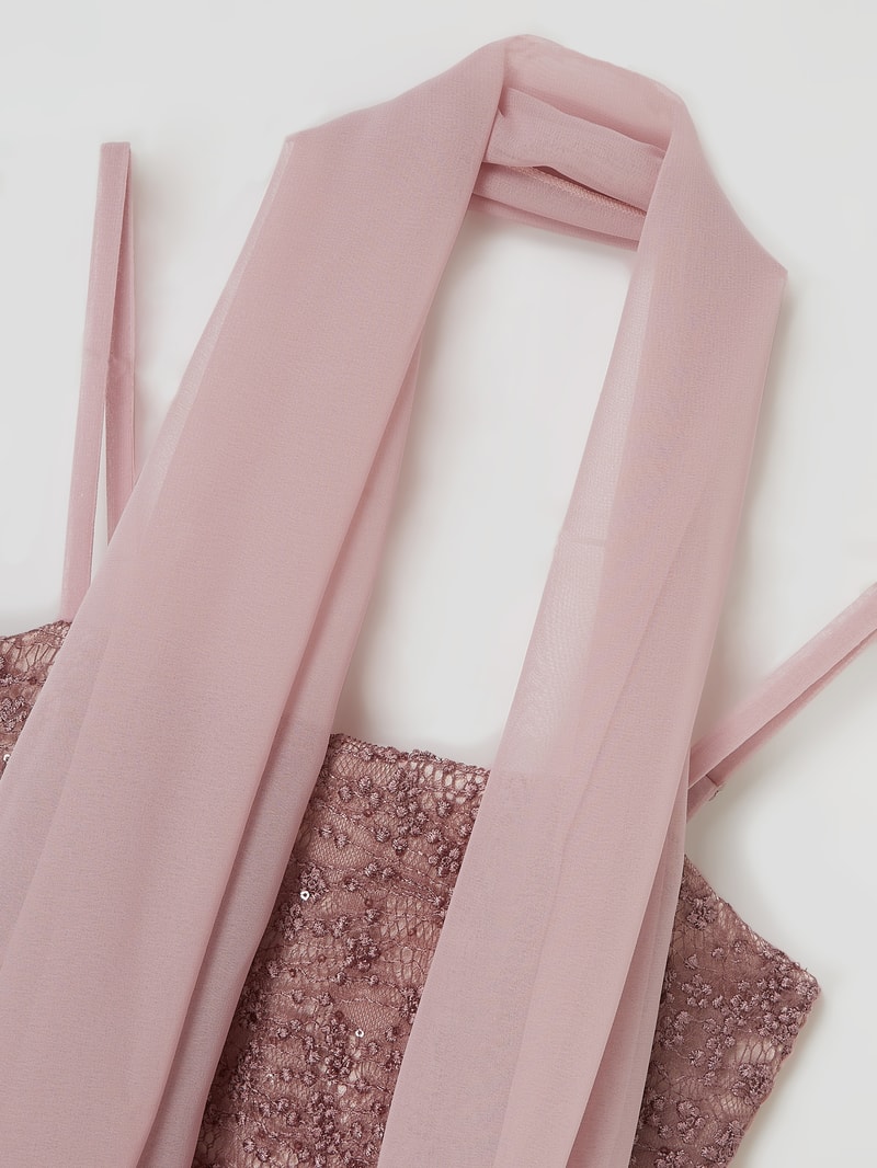 Kleid aus Spitze und Chiffon in mauve