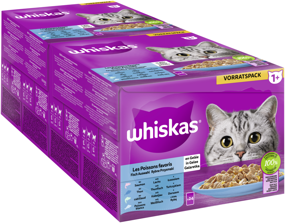 Whiskas Portionsbeutel Multipack Vorratspack 1  Fisch Auswahl in Gelee 24 x 85g