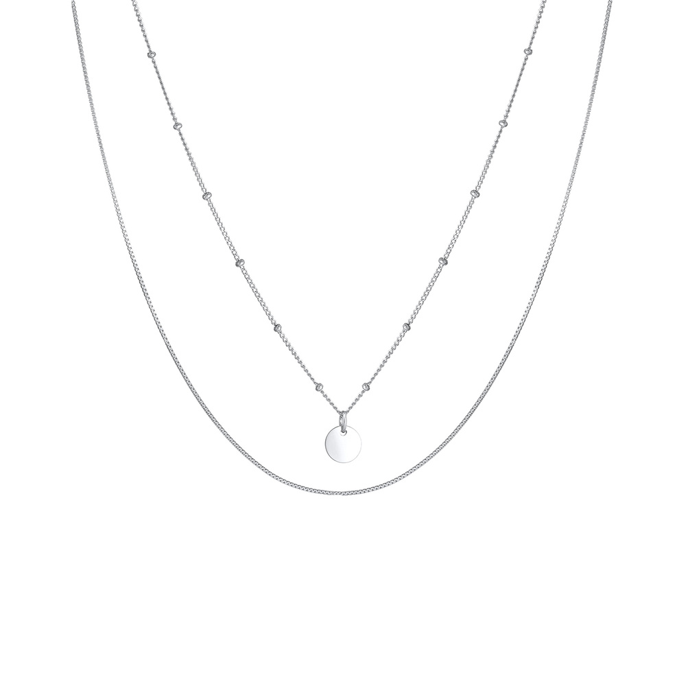 Elli Elli Collier Layer Kugelkette Kreis Plättchen 925 Silber collier