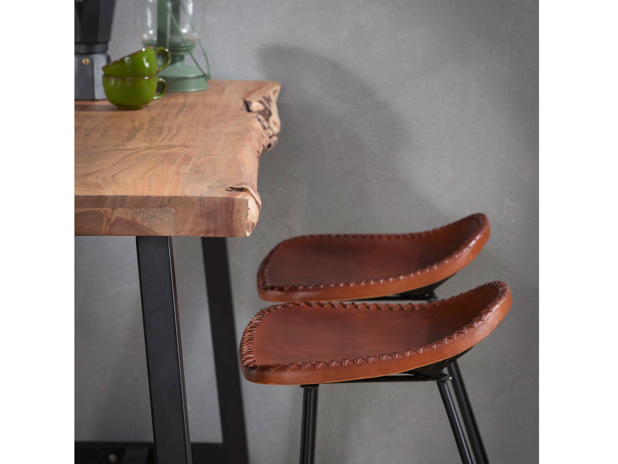 Moebel-Eins Bartisch, JORAN Bartisch 125x46 cm, Material Massivholz/Metall, Akazie massiv + Gestell schwarz