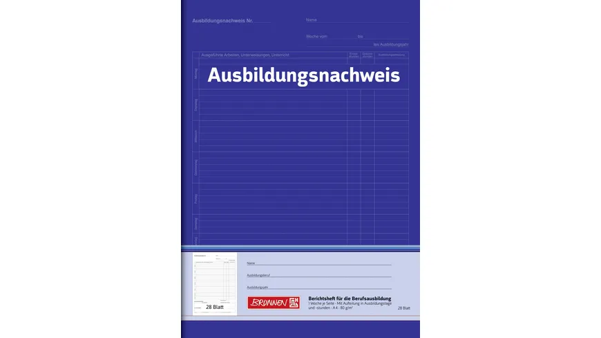 BRUNNEN Berichtsheft A4 für Tagesberichte blau