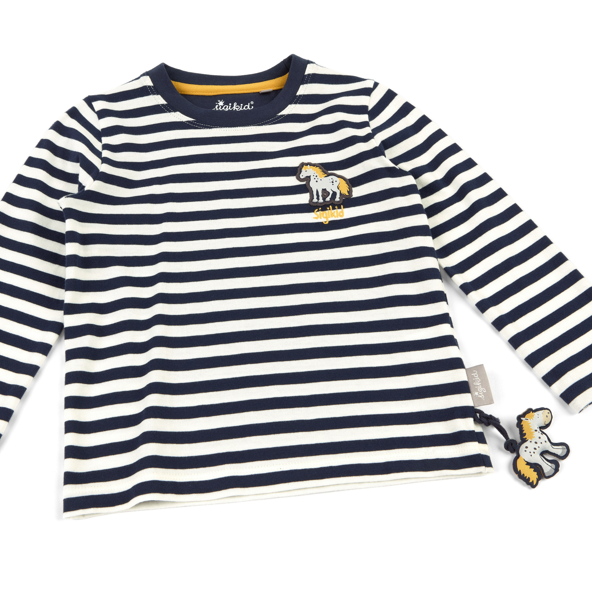 Blau-weiß geringeltes Kinder Langarmshirt Tupfen Pony