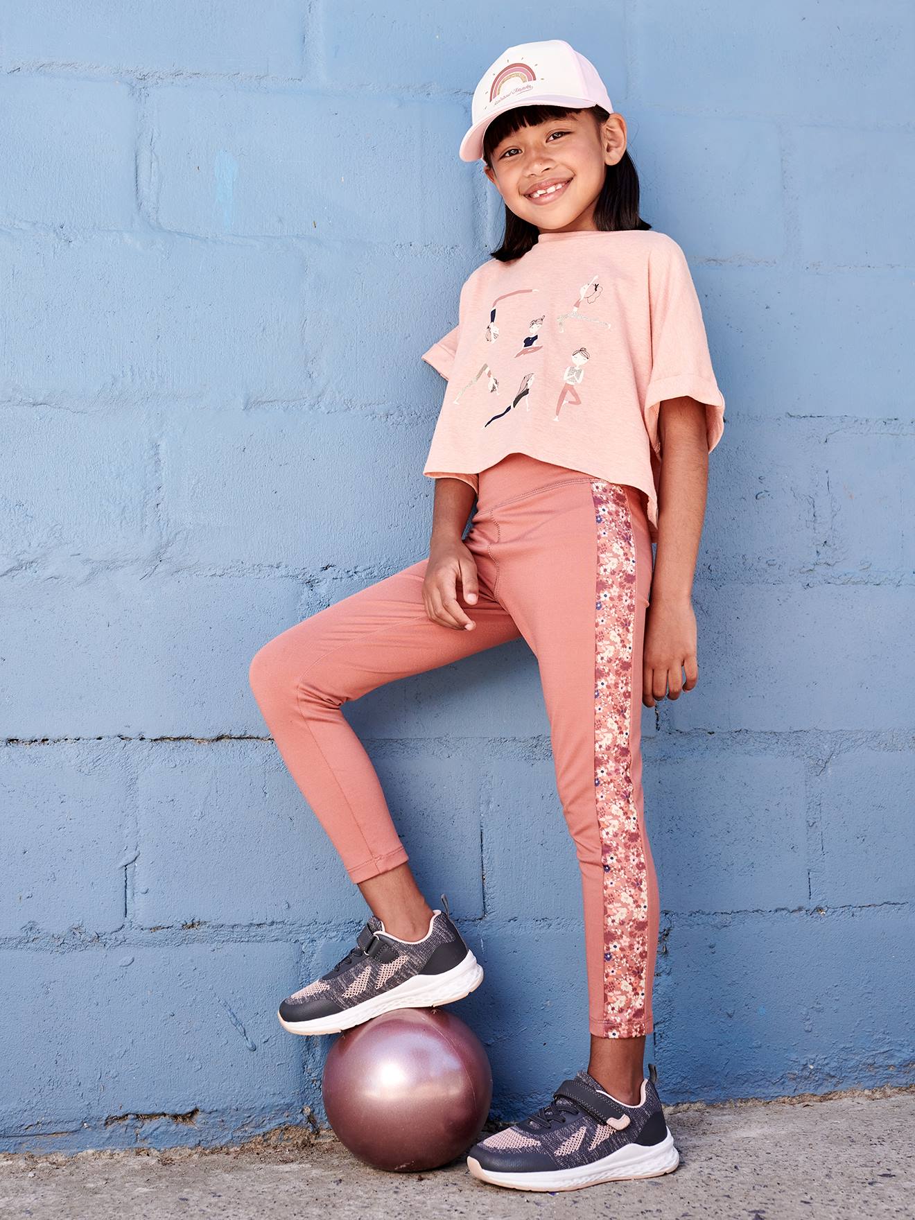 T-shirt cropped sport fille motifs égéries abricot