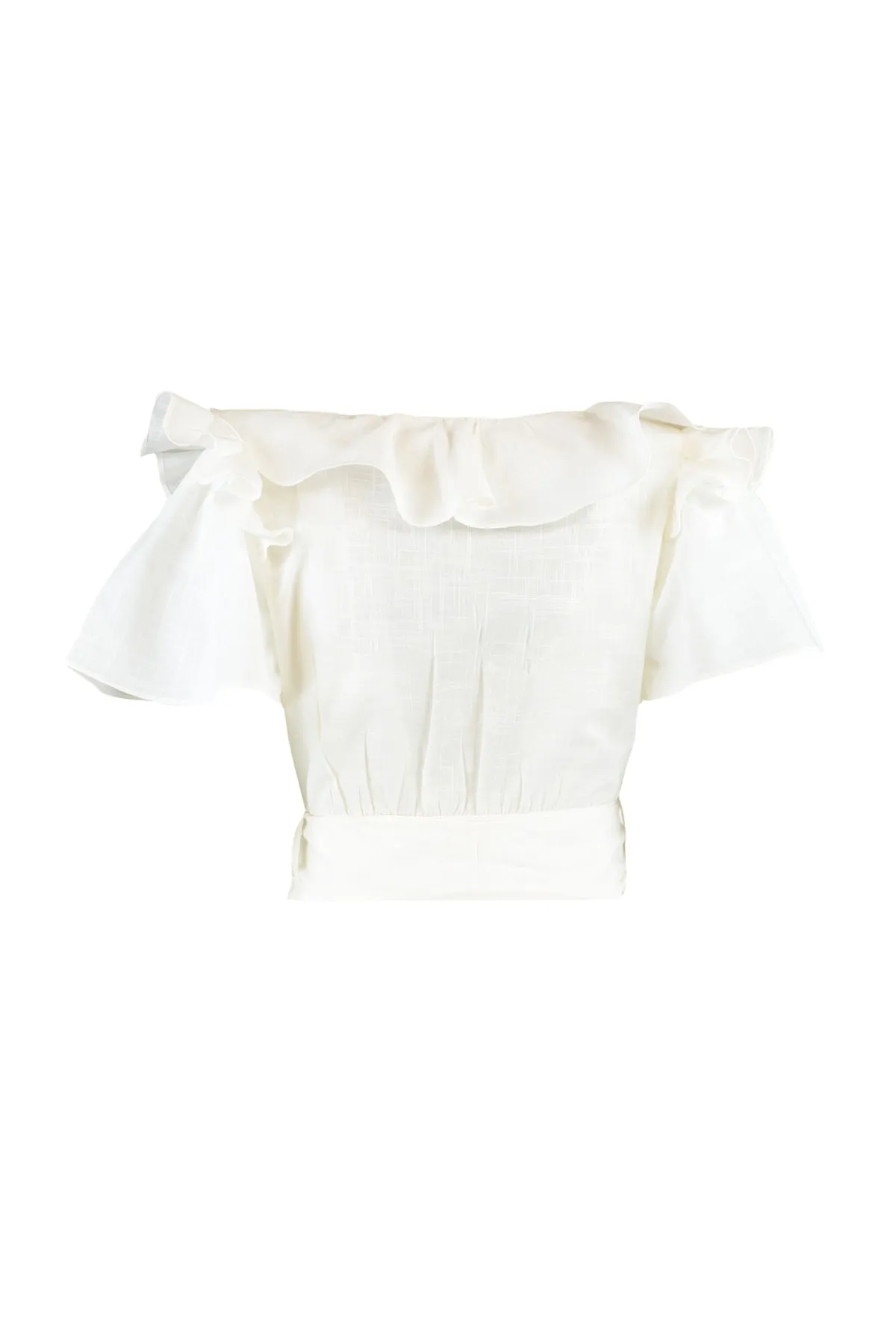 Trendyol Collection  Ecrufarbene, gewebte Bluse mit Rüschen und Bindedetail TWOSS20BZ0351