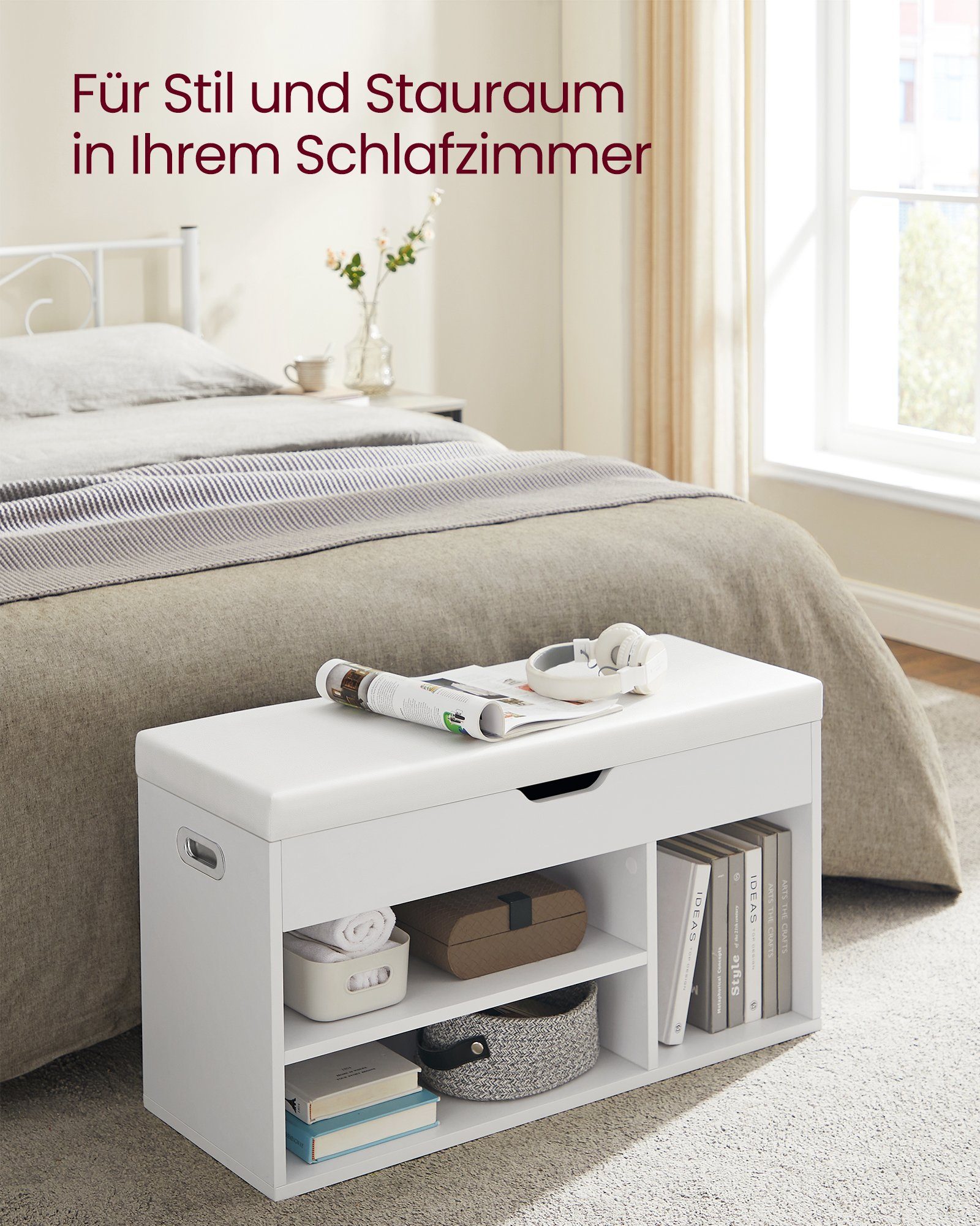 VASAGLE Schuhbank, mit Stauraum, 80 x 30 x 44 cm (L x B x H)