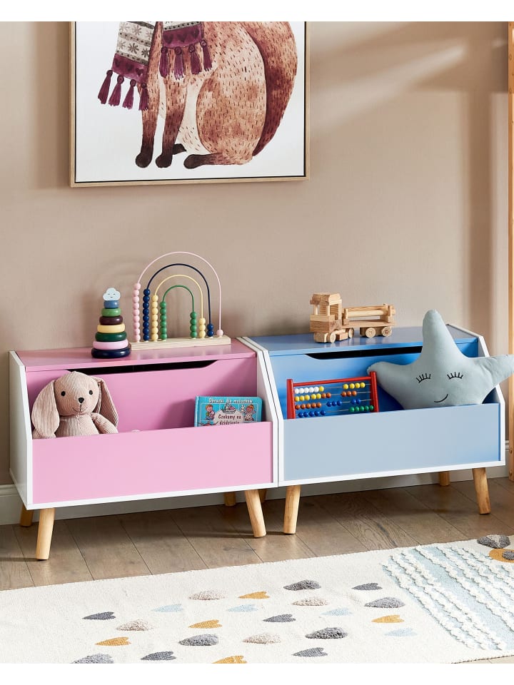 Beliani Sideboard CASPER in Blau/Weiß/Heller Holzfarbton - (W) 60 x (H) 43 x (L) 41 cm günstig kaufen onesize