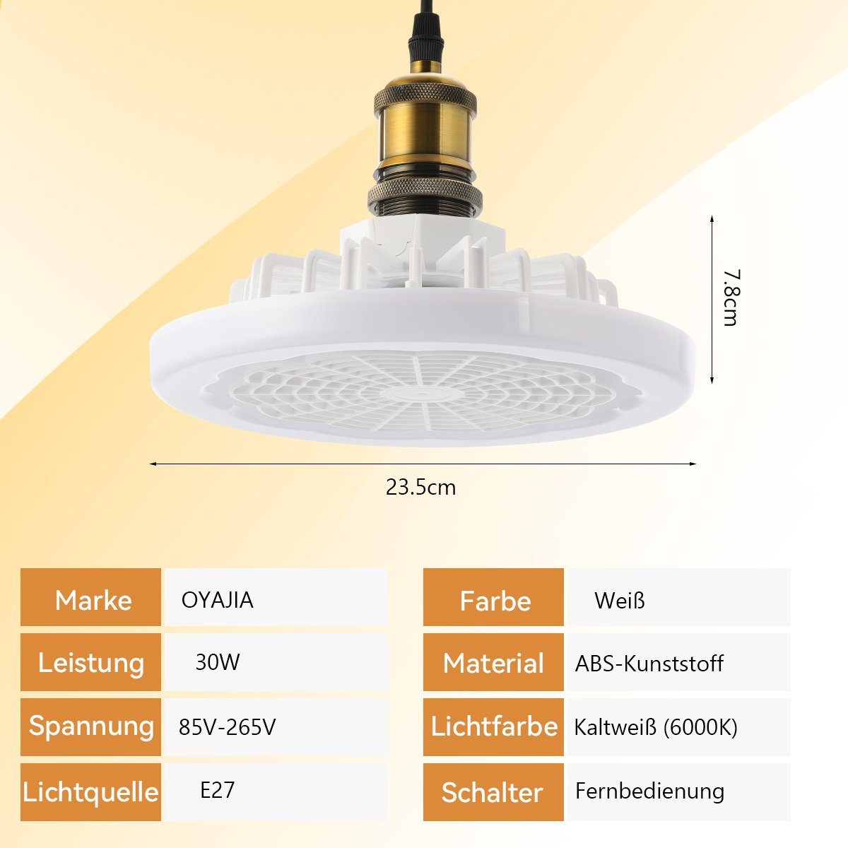 iscooter Deckenventilator LED Deckenleuchte 30W Deckenventilator, Fernbedienung, 3-stufiger, 26cm,Dimmbar mit Fernbedienung, Leuchte/ Ventilator getrennt schaltbar
