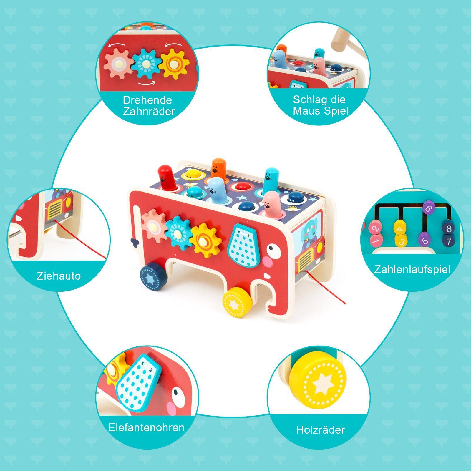 Wenta Lernspielzeug (Hammerspiel für Kinder, Klopfbank Holz mit 2 Hämmern, Pädagogisches Vorschullernen Lernspielzeug, Geschenk für Kleinkinder Jungen Mädchen ab 1 2 3 Jahre)