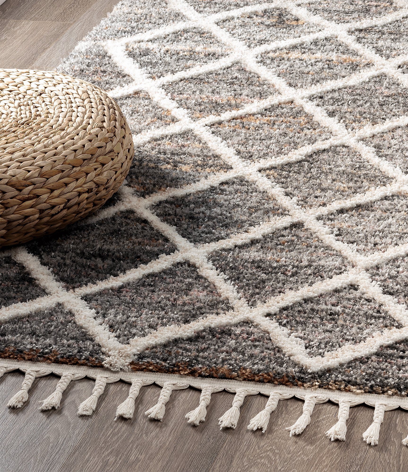 Hochflor-Teppich Vera Handmade-Look, 3D Effekt, Rauten-Muster, Super Weich, the carpet, Rechteck, Höhe: 30 mm, Wohnzimmer, Schlafzimmer, Fransen, Hochwertig
