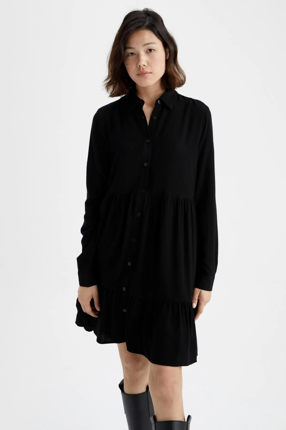 DeFacto  Mini-Langarmkleid mit Hemdkragen