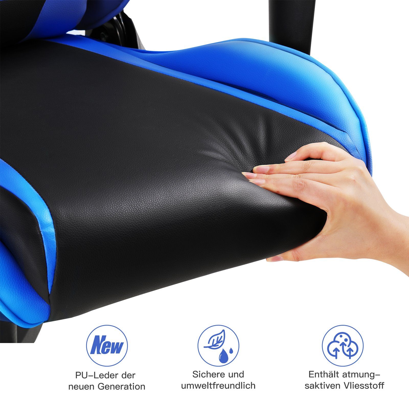 GTPLAYER Gaming-Stuhl Bürostuhl Gaming Stuhl Gaming Sessel ergonomischer Gamer Stuhl, bis 150 kg belastbar, Neigungswinkel 90°-165°
