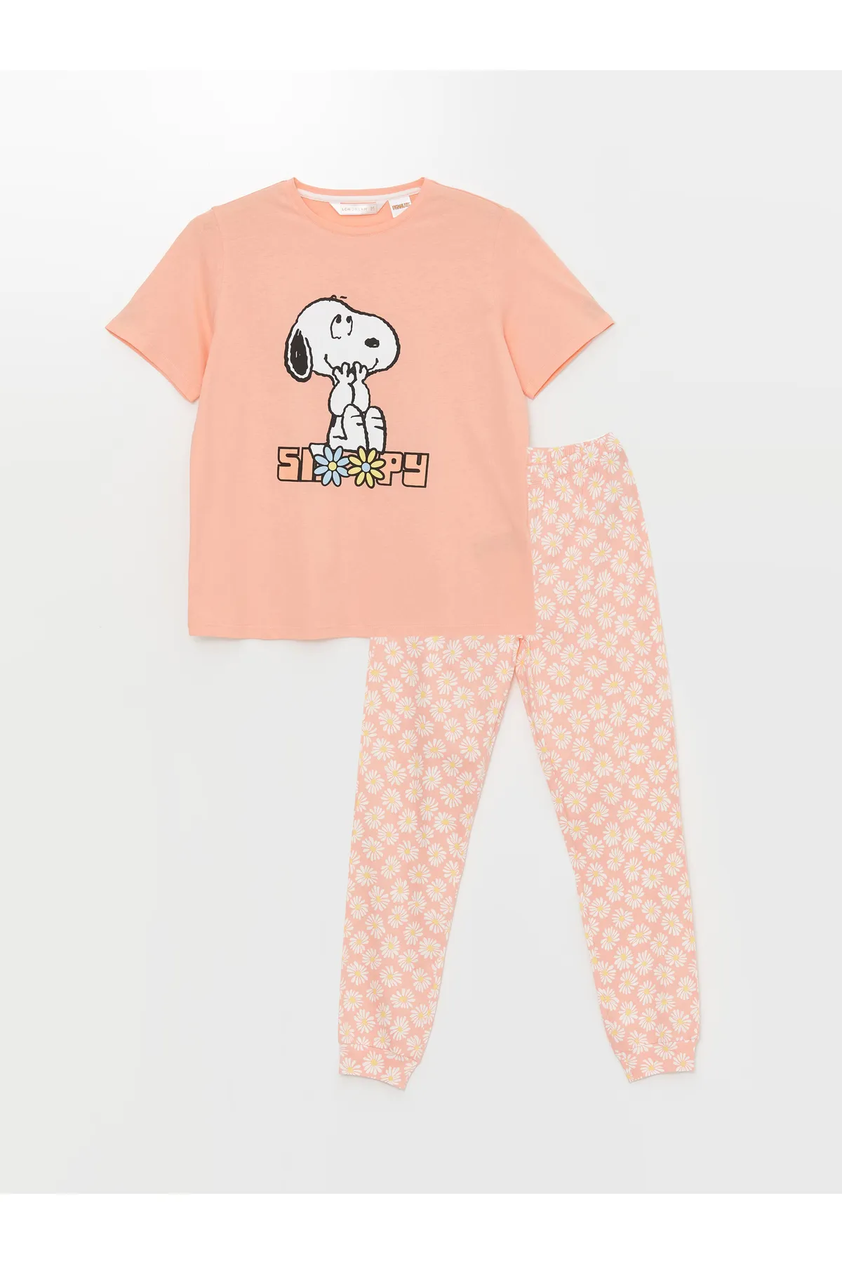 LC Waikiki  Kurzarm-Damenpyjama-Set mit Rundhalsausschnitt und Snoopy-Aufdruck