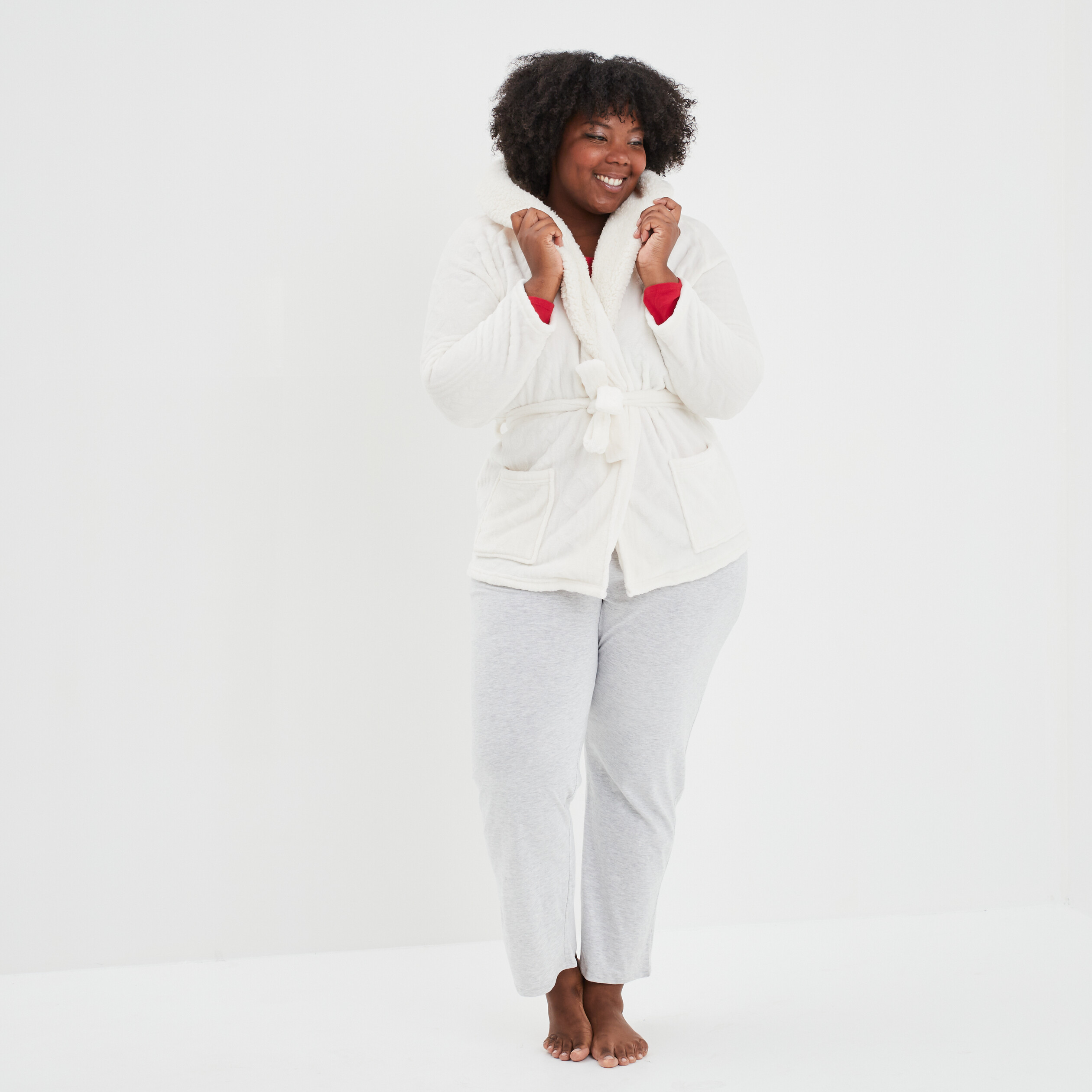 Ensemble pyjama pantalon 2 pièces coton rouge femme grande taille | La Halle