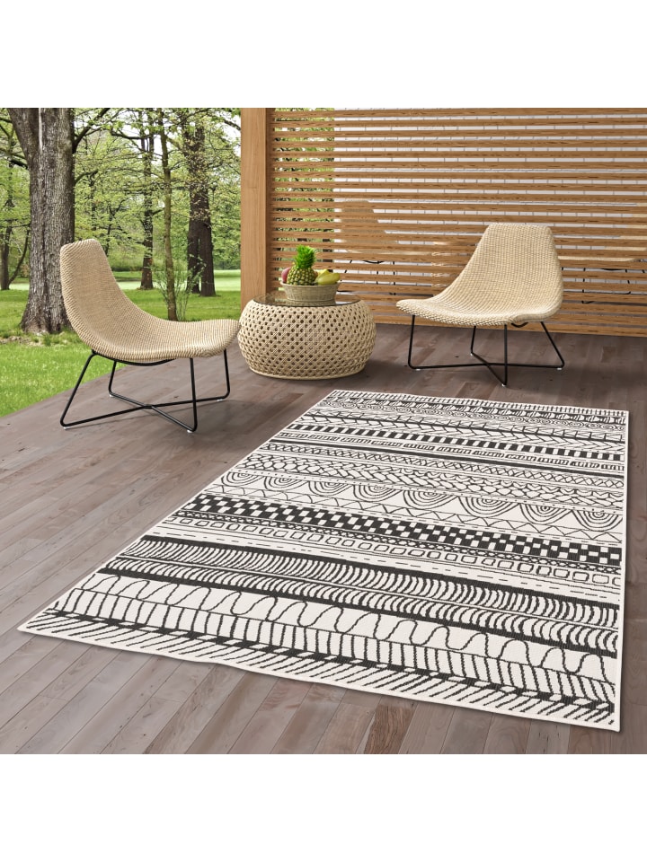 Pergamon In- und Outdoor Teppich Beidseitig Newport Ethno in Schwarz Weiss günstig kaufen 80 x 150cm