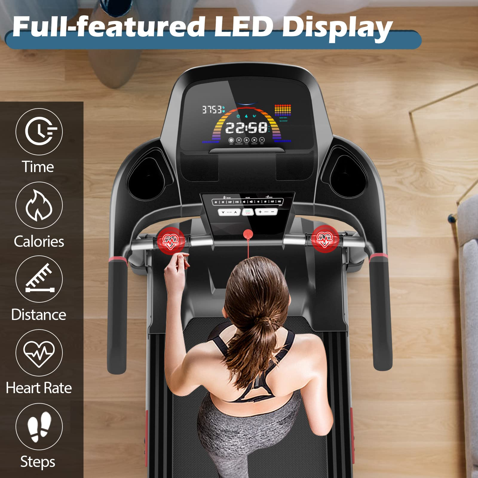 Goplus 4.75HP Folding Treadmill for Home Gym, Commercial Heavy Duty Superfit Treadmill with 15% Auto Incline