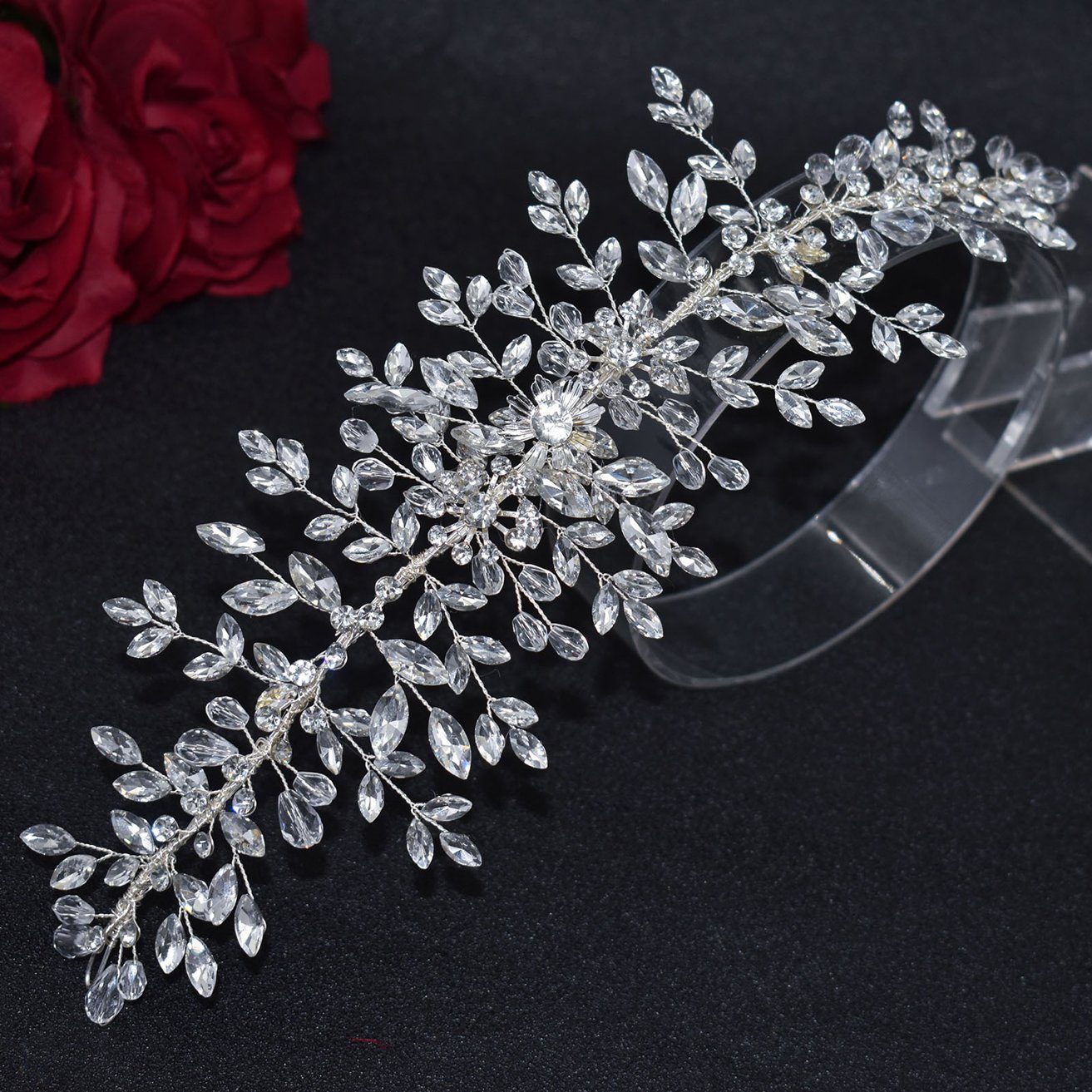 HOHEA H Haarband Kristall-Stirnband, Hochzeits-Haarschmuck, Braut-Haarschmuck, 1-tlg., Silberne Haaraccessoires sind elegante Haaraccessoires für Frauen, Haarschmuck aus Kristall-Haarranken, Blumen und Blättern